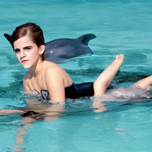 Prompt: emma watson Swim with Dolphins