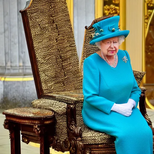 Prompt: queen elizabeth 2 nd as a lizard on her throne