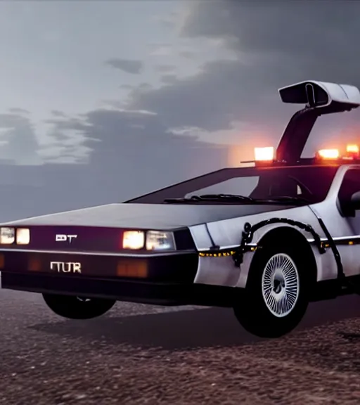 Image similar to bttf delorean in rdr2, full show, entire car in view, trending on Instagram, photo