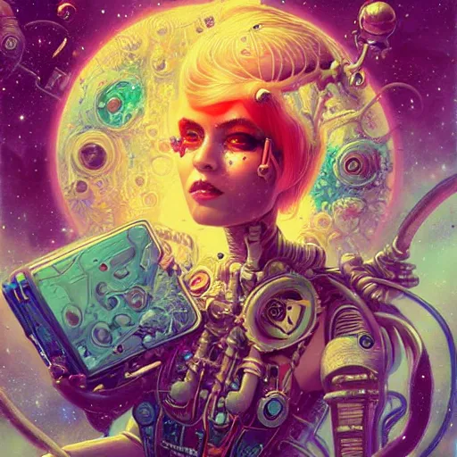 Image similar to acid trip of a lofi biopunk steampunk portrait in space but also underwater, Pixar style, by Tristan Eaton Stanley Artgerm and Tom Bagshaw.