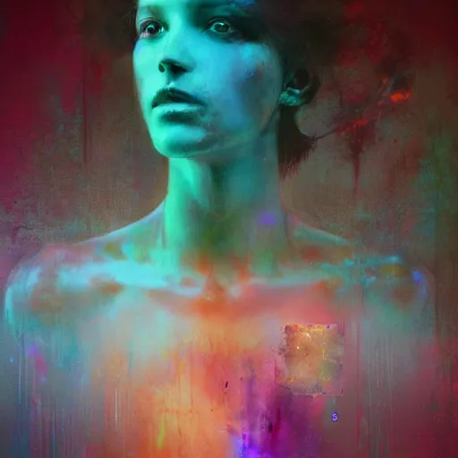 Image similar to resonant frequency by cy Twombly and BASTIEN LECOUFFE DEHARME, colorful, iridescent, volumetric lighting, abstract