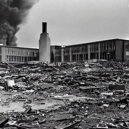 Image similar to university campus after a nuclear attack, circa 1 9 4 5, hd, award - winning