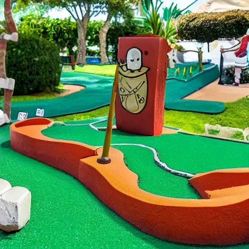 Prompt: Salvador Dali mini golf course