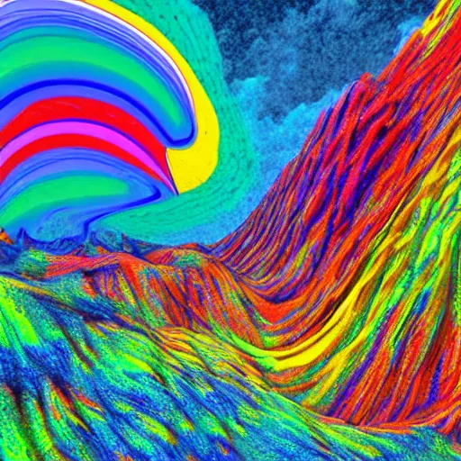 Prompt: a psychedelic rainbow monster 3 d landscape