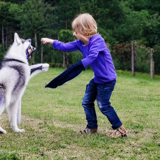 Prompt: husky and colie dancing with each other