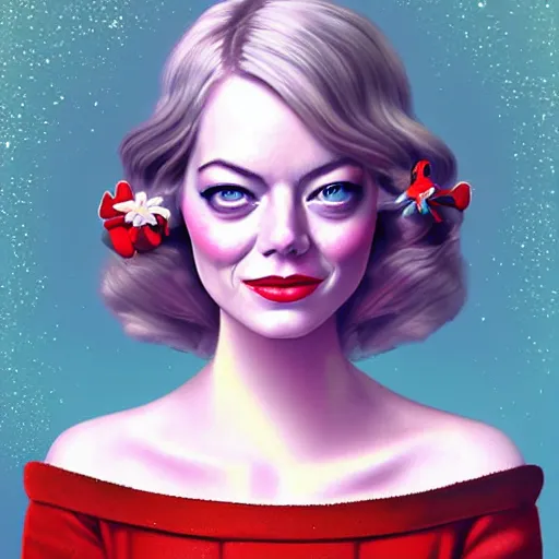 Image similar to digital painting of Emma Stone as a Disney princess wearing snow white's dress, Pixar style, professional studio lightening, volumetric lightening, photorealism by Tristan Eaton Stanley Artgerm and Tom Bagshaw