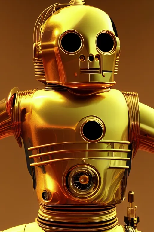 Image similar to 📷 c 3 po is pea, made of food, head portrait, dynamic lighting, 4 k