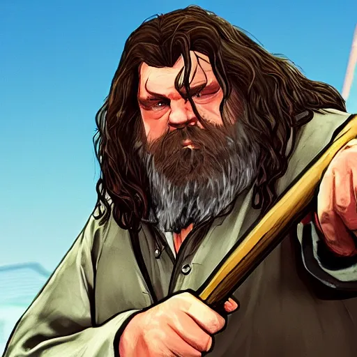 Prompt: gameplay footage of hagrid in GTA V