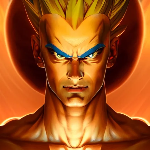 Image similar to symmetry!! intense portrait of sangoku ssj, intricate, elegant, highly detailed, my rendition, digital painting, artstation, concept art, smooth, sharp focus, illustration, art by artgerm and greg rutkowski and alphonse mucha