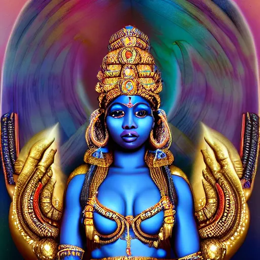 Image similar to nicki minaj as a fertility goddess, hinduism, statue, ultra realistic, intricate, epic lighting, futuristic, 8 k resolution