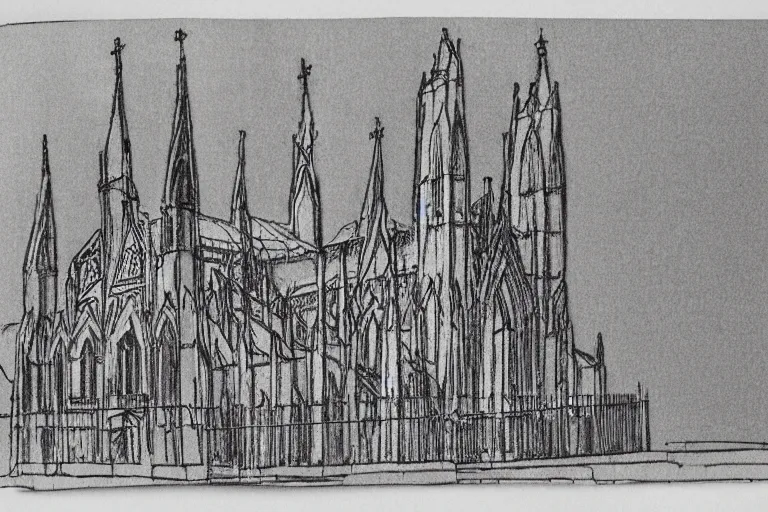 Image similar to Maringá's Cathedral, sketchbook with annotation, blue print, ultra detailed