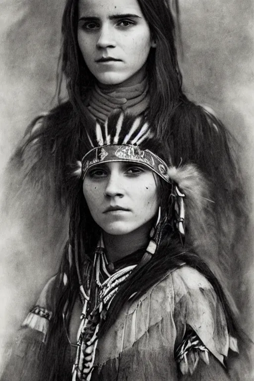 Image similar to Photo of Native American indian woman Emma Watson, portrait, skilled warrior of the Apache, ancient, realistic, detailed, Emma Watson