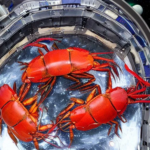 Prompt: live giant crawfish in space