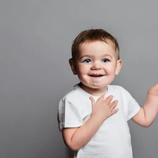 Prompt: a 2 year old kid on a white background standing