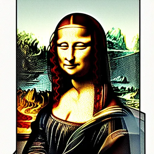 Prompt: mona lisa illustrated by avery milton