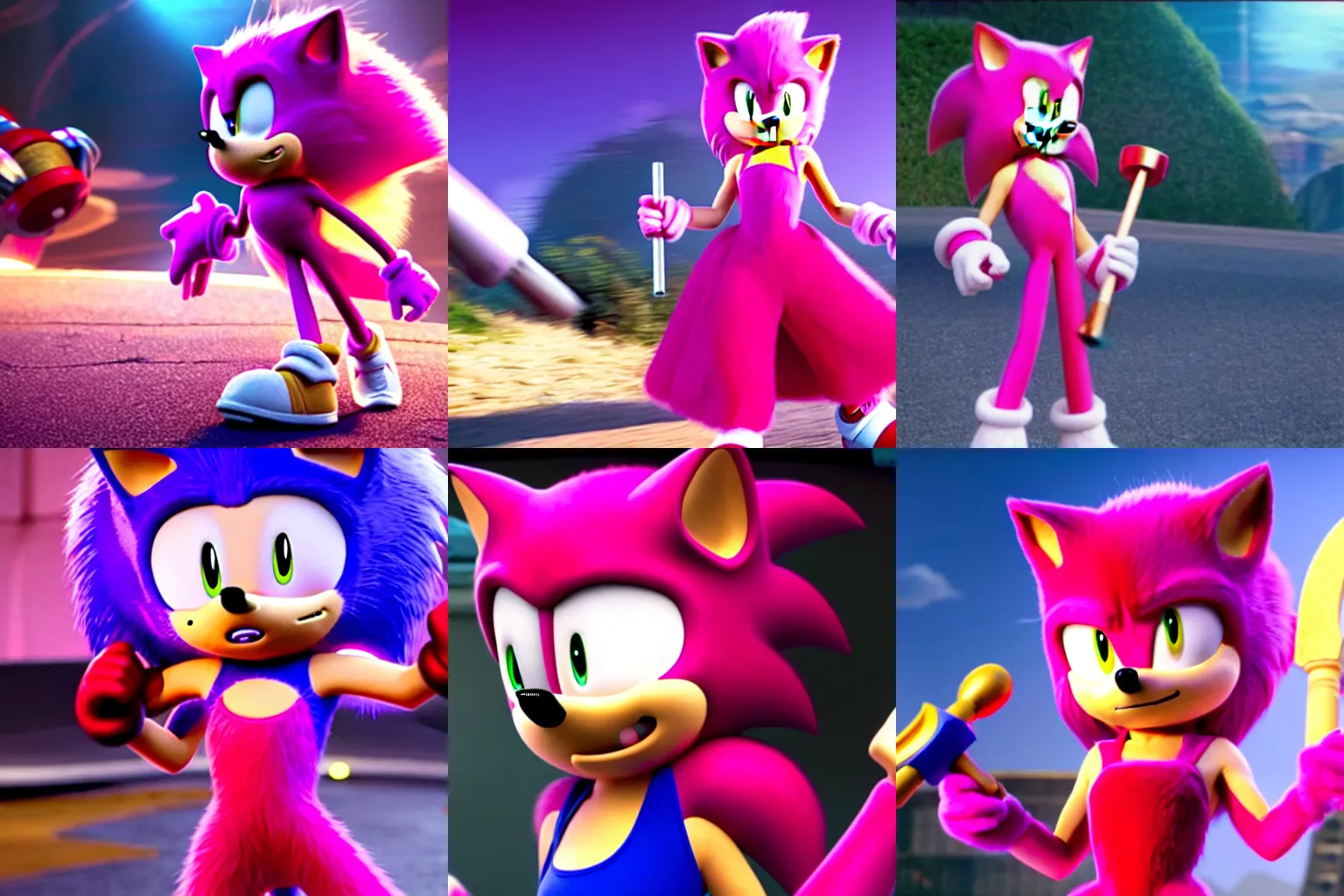 A still of Amy Rose in the Sonic the Hedgehog movie 3, Stable Diffusion