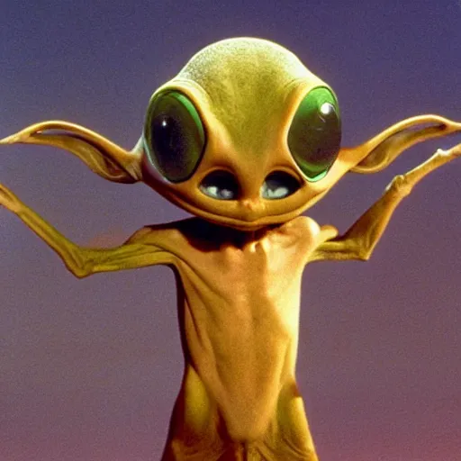 Prompt: mac and me ( 1 9 8 8 ), mysterious alien creature, mac, bold natural colors, national geographic photography, masterpiece, full shot