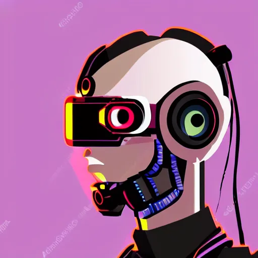 Image similar to cyberpunk bot wearing vr headset, sci - fi, portrait, illustration