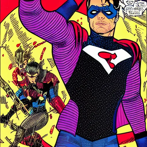 Prompt: dynamic macro full body portrait of sebastian stan super hero in a black sequined jacket by john romita sr and cory walker and ryan ottley and jack kirby and barry windsor - smith, comic, illustration, photo real