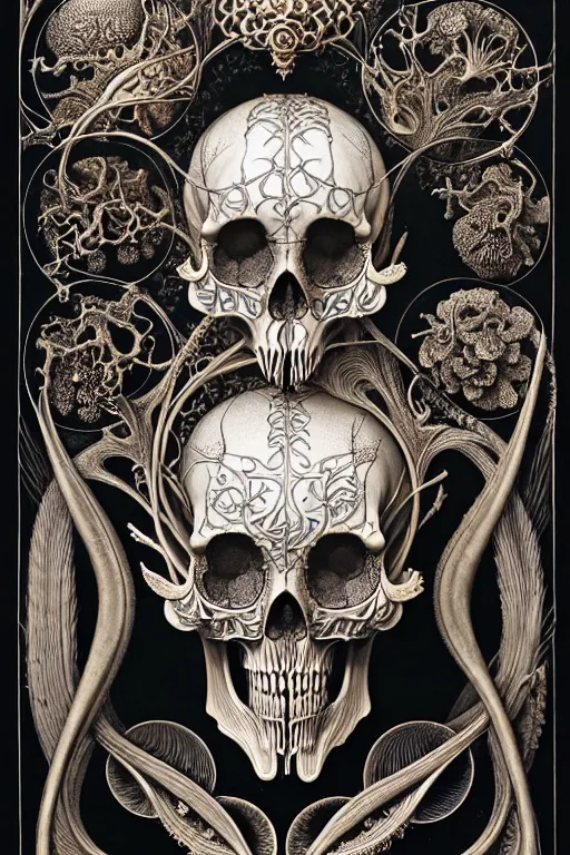 Image similar to art forms of nature by ernst haeckel, memento mori by arthur rackham, ornate antique porcelain beautiful skull mask, ultrasharp, photorealistic, hyperdetailed, octane render, polished, art nouveau, neo - gothic, gothic, intricate ornamental organic filigree, art nouveau botanicals, art forms of nature by ernst haeckel, horizontal symmetry, symbolist, visionary