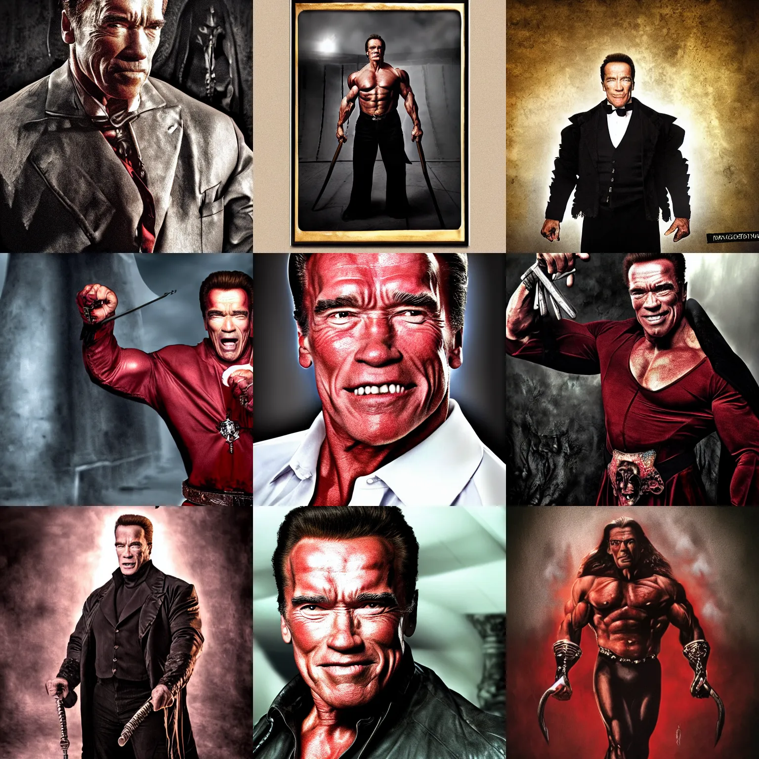 Prompt: arnold schwarzenegger is dracula the vampire studio portrait hdr