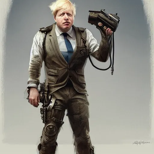Image similar to portrait of boris johnson in fallout 3, real life skin, intricate, elegant, highly detailed, artstation, concept art, smooth, sharp focus, art by artgerm and greg rutkowski and alphonse mucha
