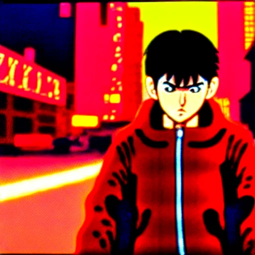 Image similar to kaneda on his motorcycle in neo tokyo looking for akira, night, neon lights, speed, art by katsuhiro otomo, ultra detailed, 8 k