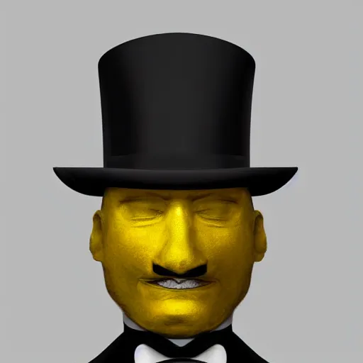 Image similar to a highly detailed portrait of a man in a high top hat covering his face, in a black tailcoat with a yellow waistcoat under the tailcoat, artstation, deviantart, professional, unreal engine 5, photorealistic