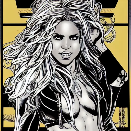 Prompt: portrait of shakira in the style of marc silvestri comic book cover art