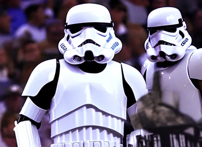 Image similar to ESPN still of Storm trooper playing in the nba playoffs live on espn, 4k