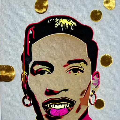 Image similar to andy warhol pop art travis scott gold chain detailed cell shaded