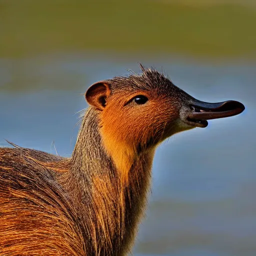 Prompt: award winning photo of a bird at the head of a capybara