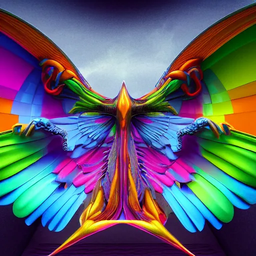 Image similar to still of rainbow ophanim, wings, wheel, mythological, 8 k, octane render, 3 5 mm, amazing details, beautiful composition