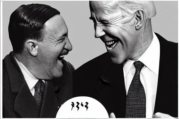 Image similar to “ very very intricate photorealistic photo of hitler and joe biden laughing together, detailed natural lighting, award - winning crisp details ”