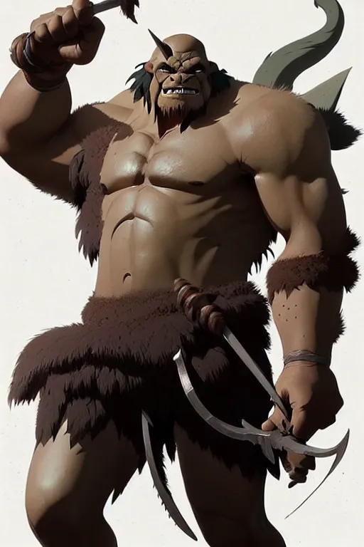 Image similar to orc barbarian male, finely detailed perfect face, exquisite details, earth magic, mid view, design on a white background, by studio muti, greg rutkowski makoto shinkai takashi takeuchi studio ghibli