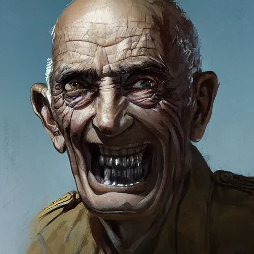 Image similar to old man portrait, ww 2 hand grenade in his teeth, greg rutkowski art