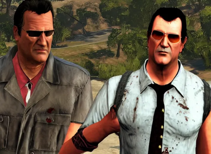 Image similar to Bruce Campbell as a character in GTA V,