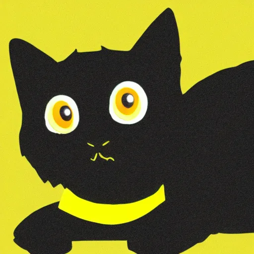 Image similar to Black cat on a yellow solid background. Pixar Style