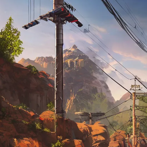 Prompt: advanced power source with power lines from apex legends in a pleasant urban setting surrounded by families, art station, ultra hd, soft light, overhead sun, ultra hd, art station