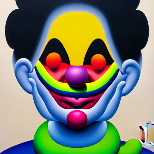 Image similar to sad clown by shusei nagaoka, kaws, david rudnick, airbrush on canvas, pastell colours, cell shaded, 8 k