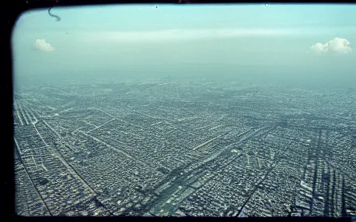 Image similar to A Filipino teenager flying above Metro Manila, wide shot, 35mm film, ethereal, by Iwai Shunji