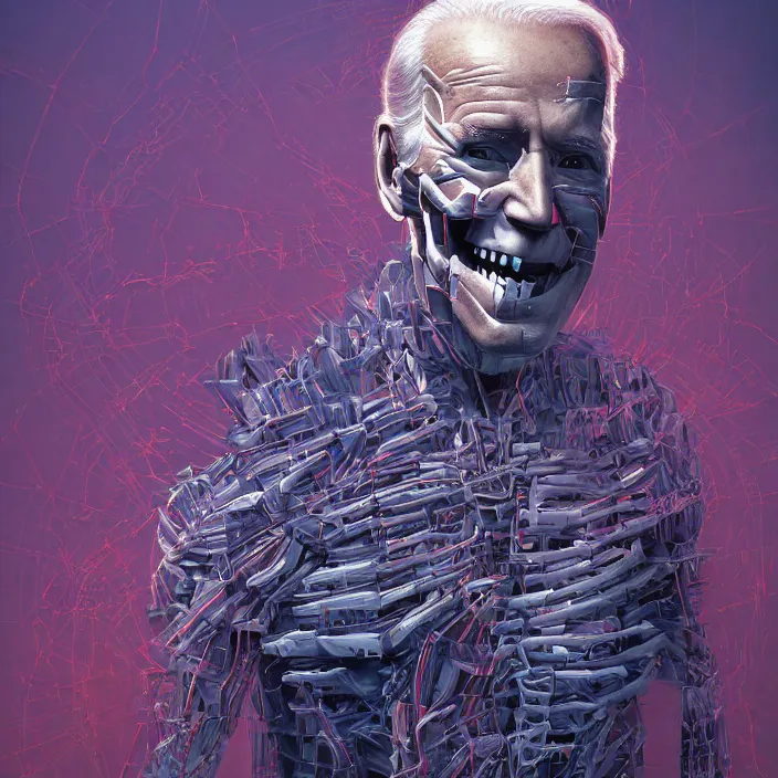 Image similar to portrait of joe biden as skeleton. burning distortions. intricate abstract. intricate artwork. by Tooth Wu, wlop, beeple, dan mumford. octane render, trending on artstation, greg rutkowski very coherent symmetrical artwork. cinematic, hyper realism, high detail, octane render, 8k, iridescent accents