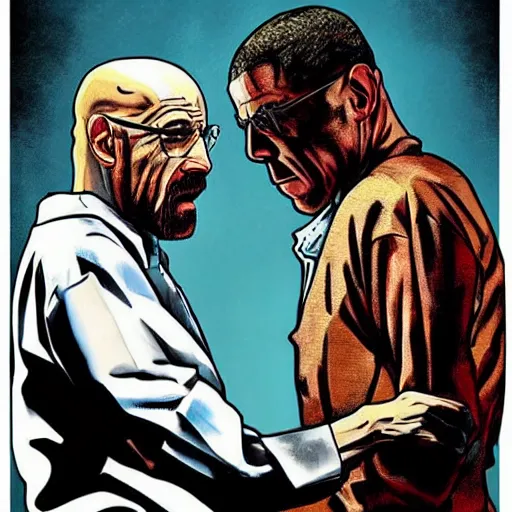 Image similar to Epic poster art of Barack Obama fighting Walter White, action shot