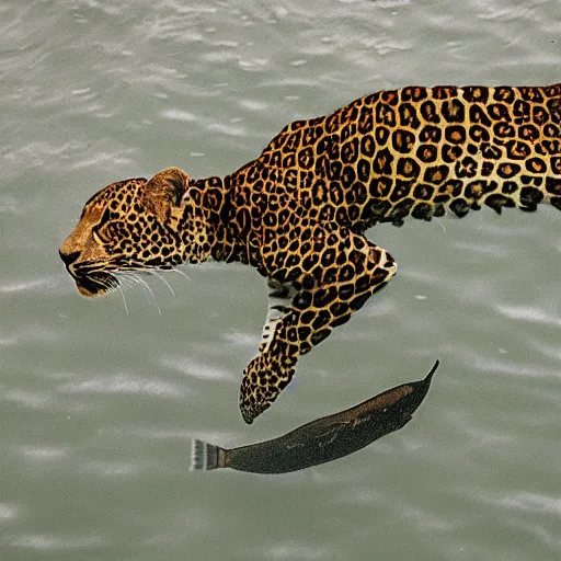 Image similar to a leopard diving under water