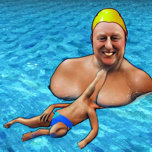 Prompt: the leader of the united kingdom swimming in a pool of beans digital painting art