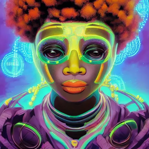 Prompt: afro - cyberpunk deities unseen amongst their creations, a society manifesting dreams with cosmic ancestral magic in a post - modern techno world | hyperrealistic oil painting | by makoto shinkai, ilya kuvshinov, lois van baarle, rossdraws, basquiat | afrofuturism, in the style of surrealism, trending on artstation | red and black color palette
