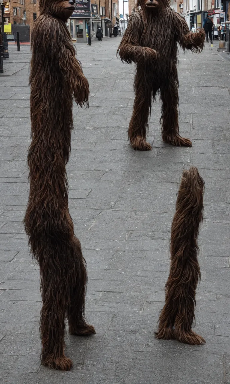 Image similar to photo of a single wookie standing on the streets of rochester, england