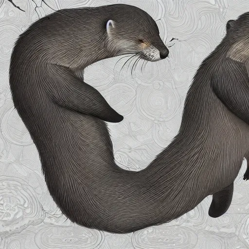 Image similar to illustration hyper detailed otters holding hands in a huge storm cinematic trending on artstation masterpiece