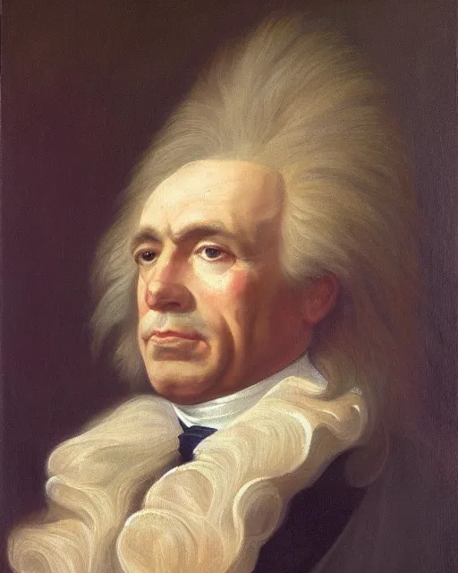 Prompt: official side portrait of united states president, a white man resembling a lion, 1 7 9 9, a character portrait by cassius marcellus coolidge, reddit contest winner, american romanticism, oil on canvas, detailed painting, creative commons attribution