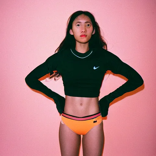 Image similar to realistic! photoshoot for a new nike lookbook, color film photography, portrait of a beautiful woman, 35mm